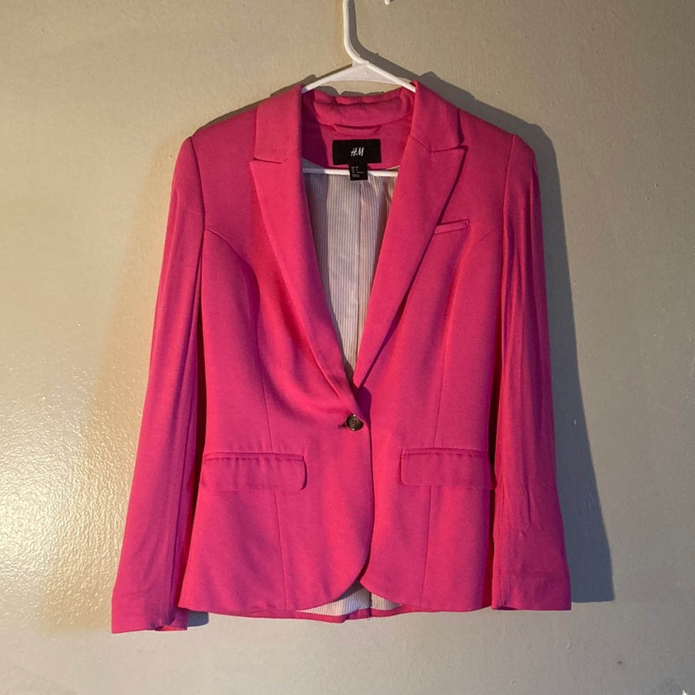 NWOT H&M One Button Padded Shoulder Blazer Jacket Pink Women Size 4